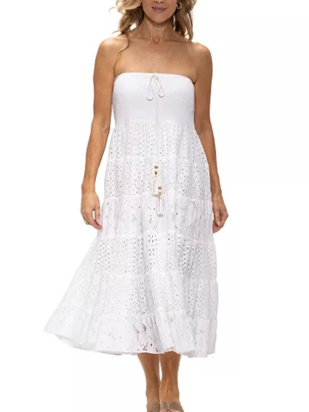 Dotti White Convertible Strapless Eyelet Midi Coverup Dress & Skirt Combo